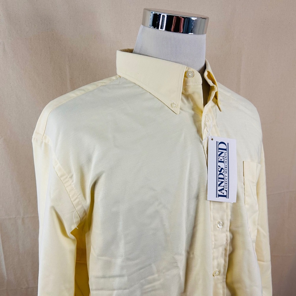 NEW Lands End 18.5 34 Regular Fit Oxford Shirt Yellow Cotton Blend USA Made